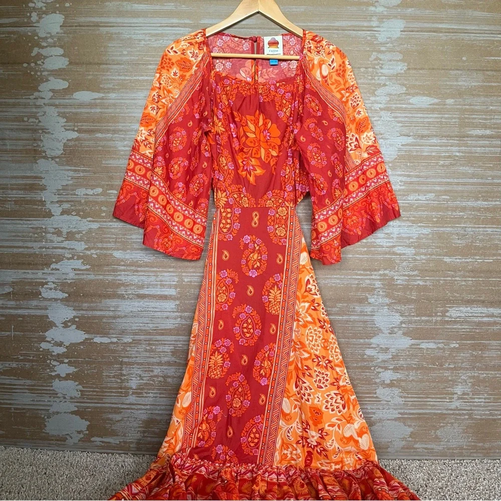 Farm  Rio Anthropologie Printed Cut Out Tiered Hem Dress Boho Western Womens S - Picture 2 of 9